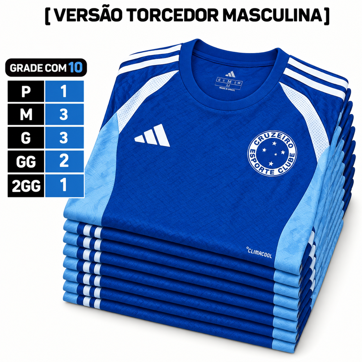 Grade Fechada Cruzeiro Treino 1 Torcedor Masculino- 10 Peças